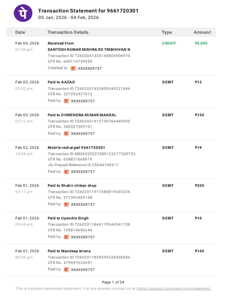 PhonePe Statement Jan2026 Feb2026 | PDF | Credit Card | Debit Card
