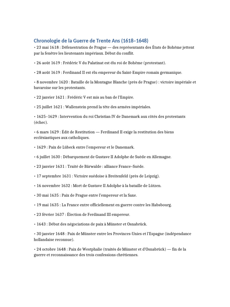 Chronologie Guerre de Trente Ans | PDF