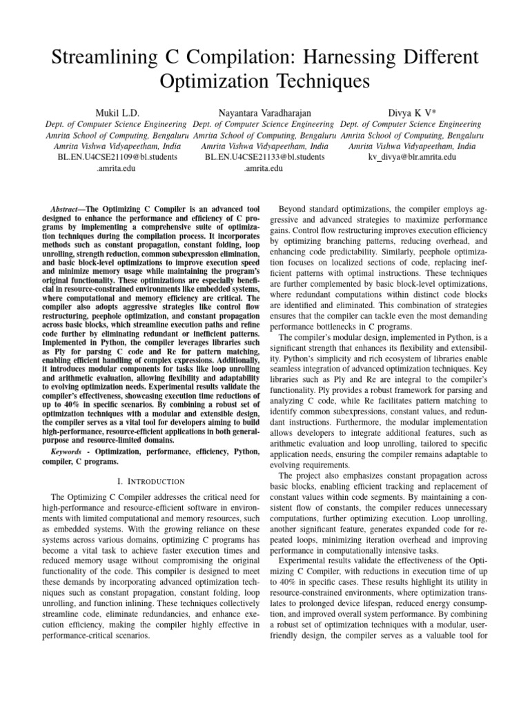 Streamlining C Compilation Harnessing Different Optimization Techniques ...