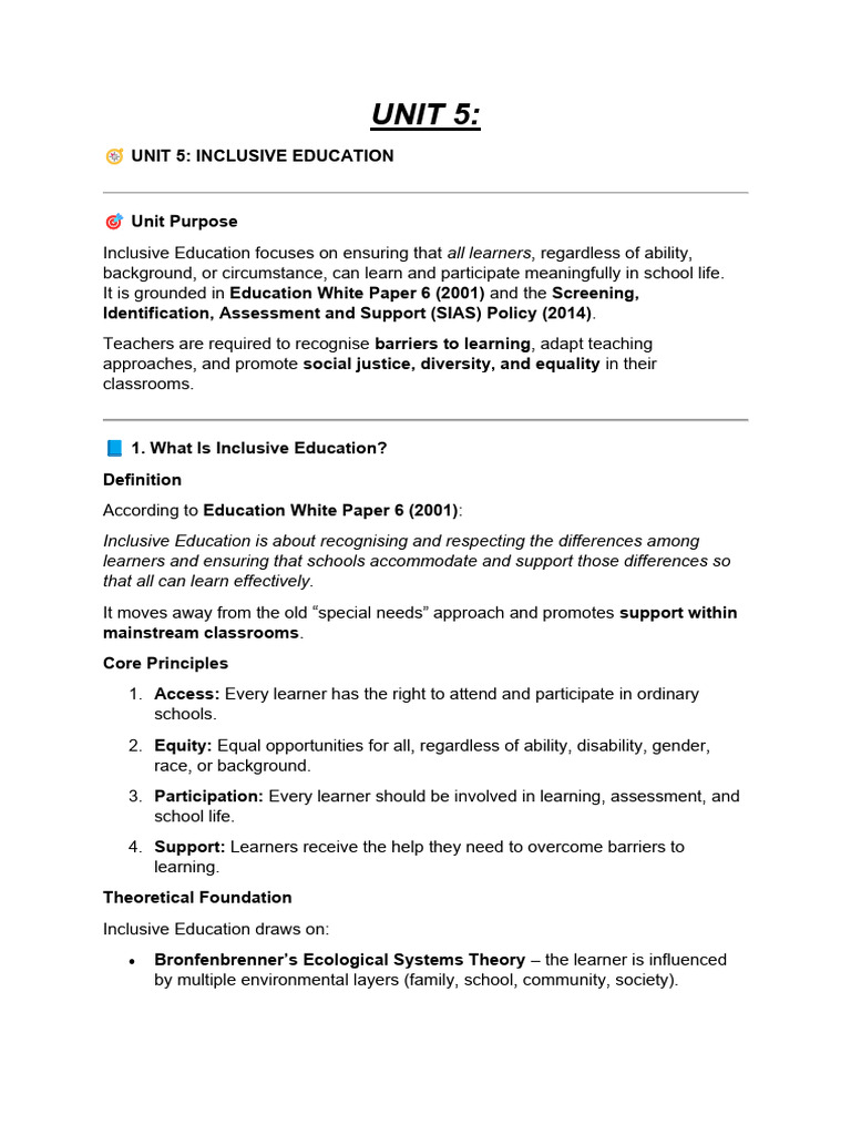 Unit 5 | PDF | Inclusion (Education) | Learning