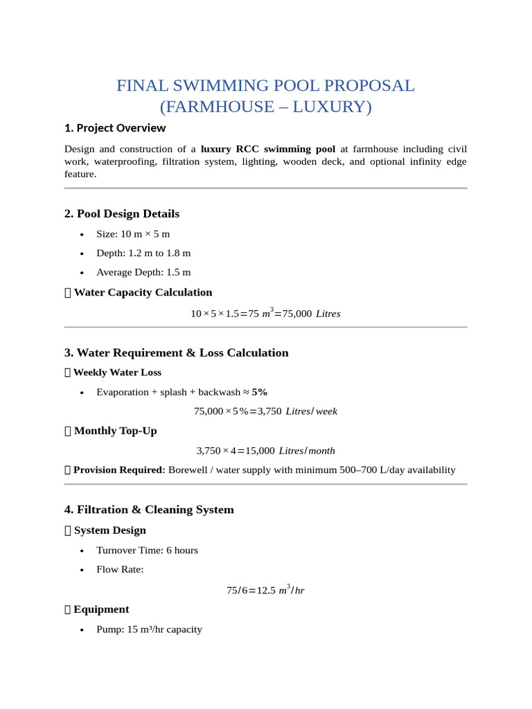 Final Swimming Pool Proposal | PDF | Pump | Equipment