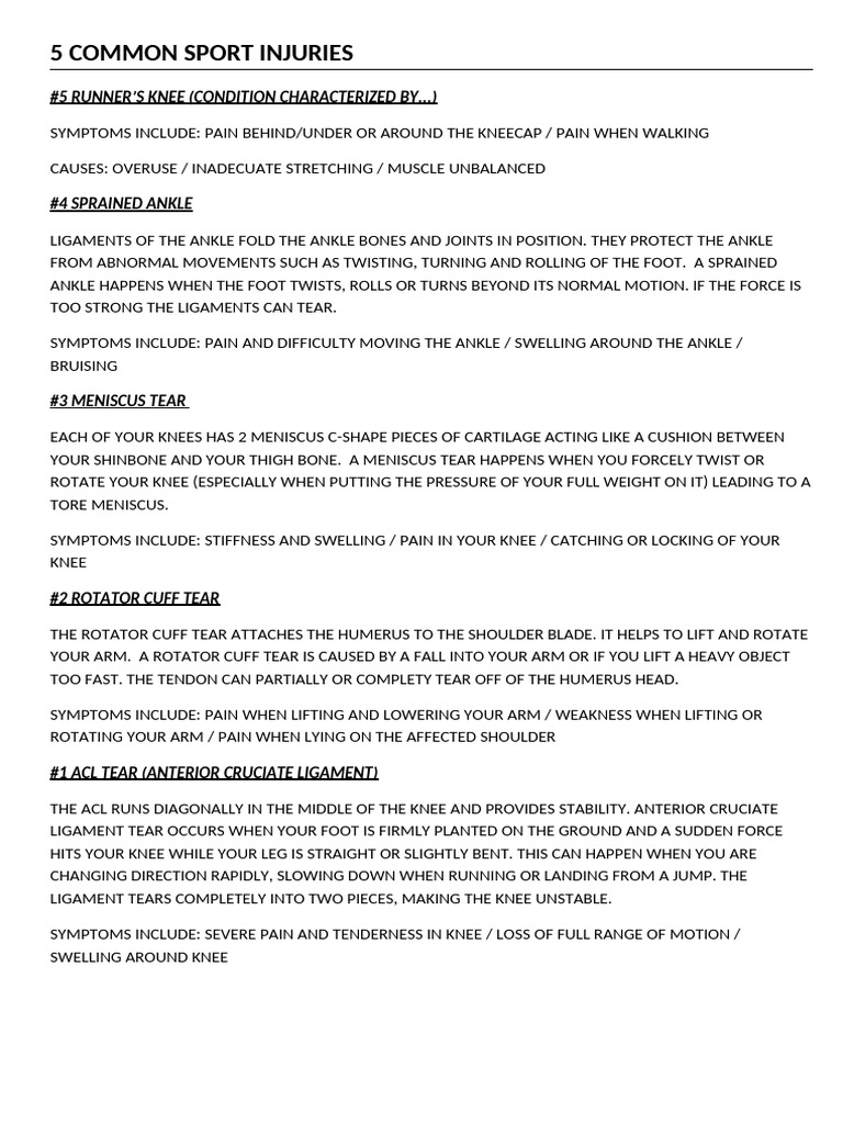 5 Common Sport Injuries | PDF