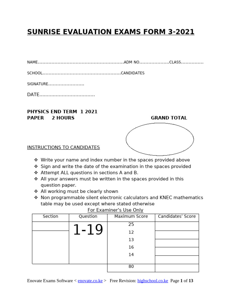 232 PHYSICS Form 3 End Term 1 Exam Questions-2 | PDF | Refraction | Light