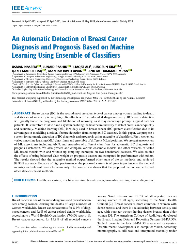 An Automatic Detection of Breast Cancer Diagnosis and Prognosis Based ...