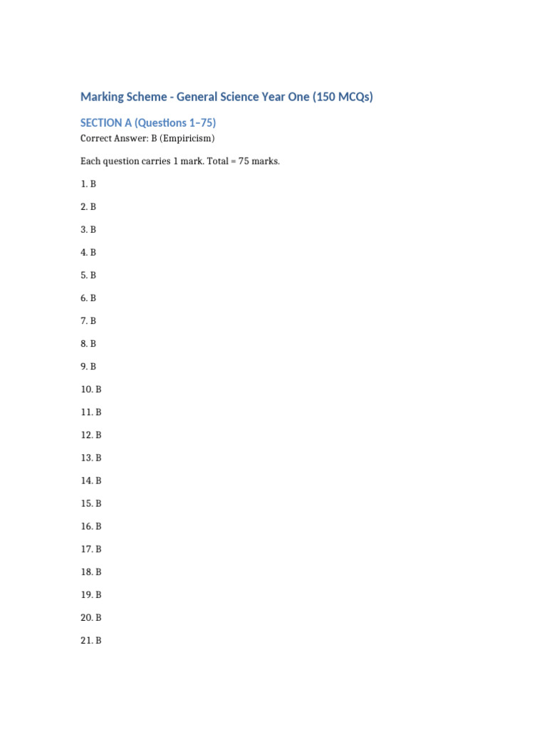 General Science 150 MCQ Marking Scheme | PDF