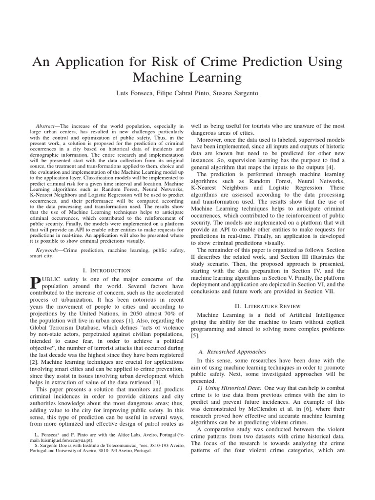An Application For Risk of Crime Prediction Using Machine Learning ...