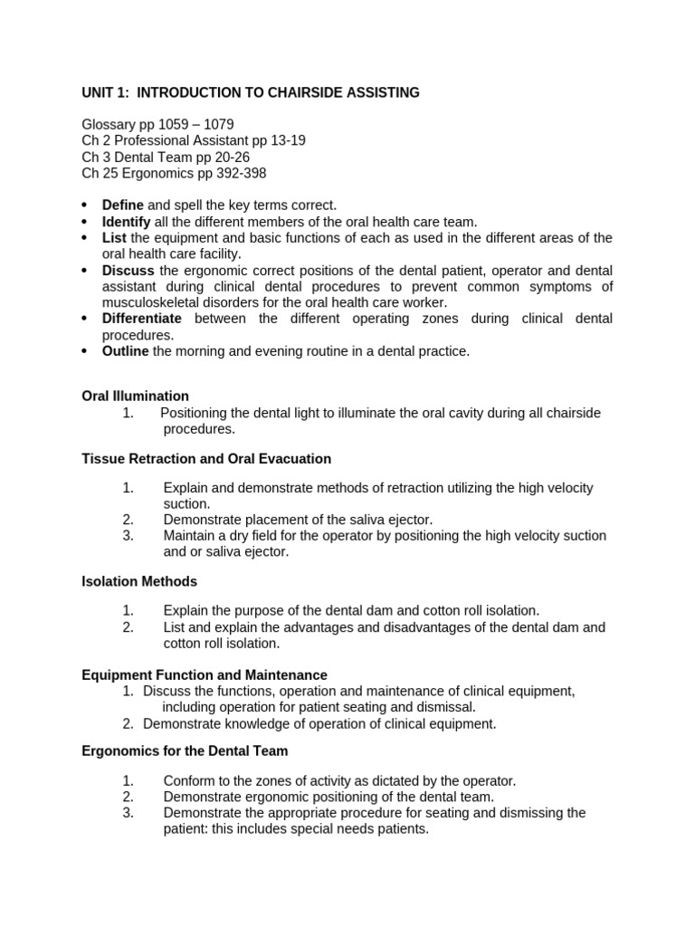 Unit 01 Introduction To Chairside Assisting Faqs | PDF | Dentistry ...