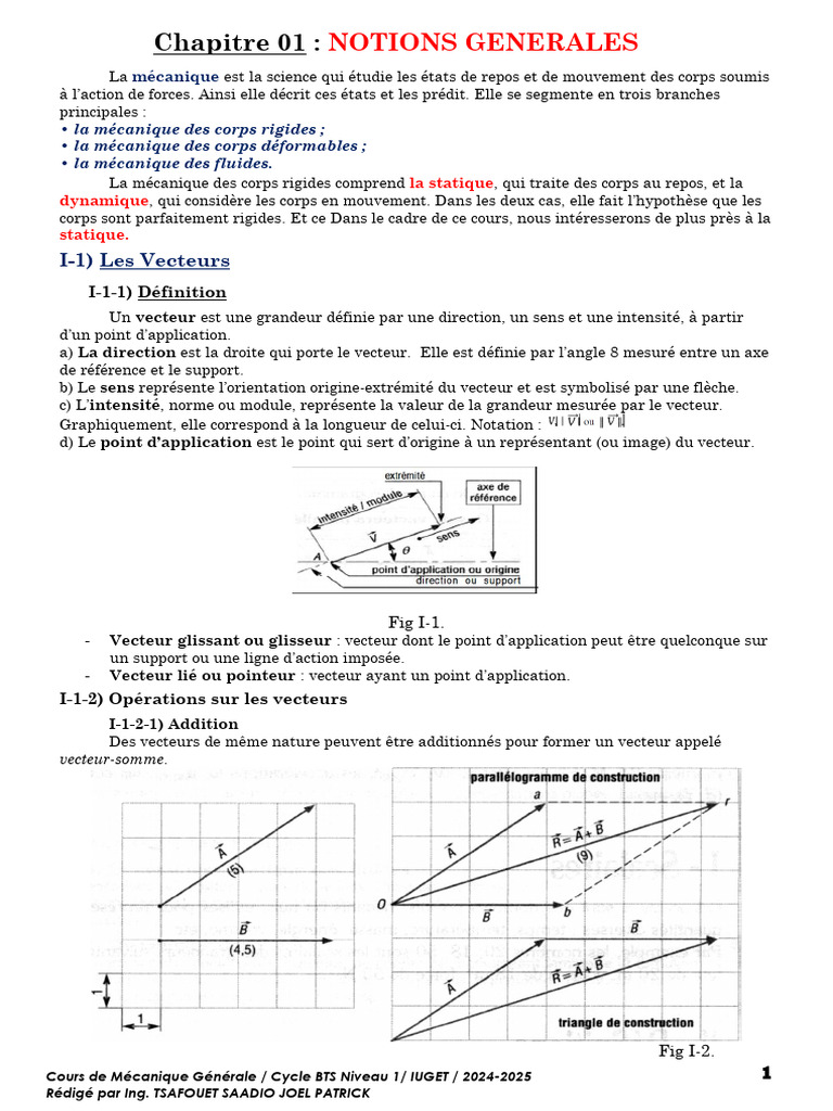 CH01 2024-2025 Meca01 Iuget | PDF | Obliger | Scalaire (mathématiques)
