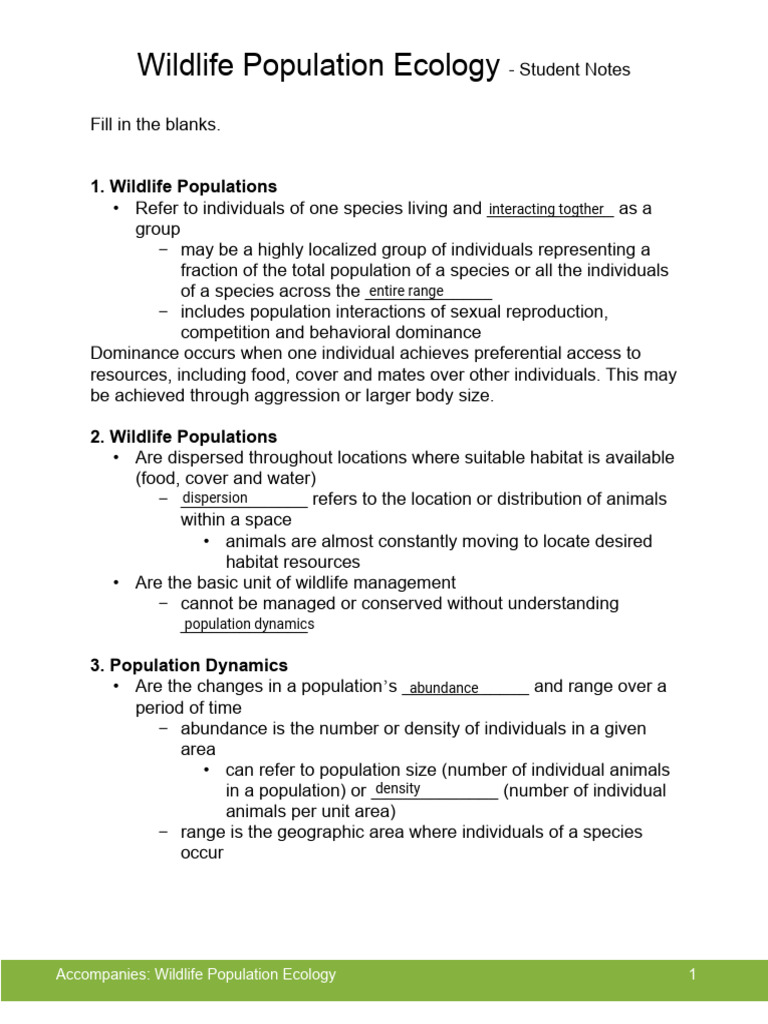 Wildlife Population Ecology StudentNotes | PDF | Predation | Wildlife