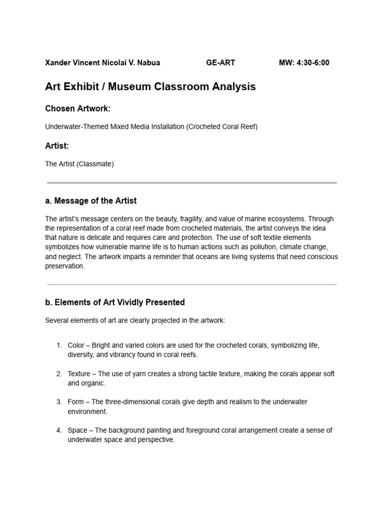 Museum Classroom Analysis | PDF | Coral | Crochet