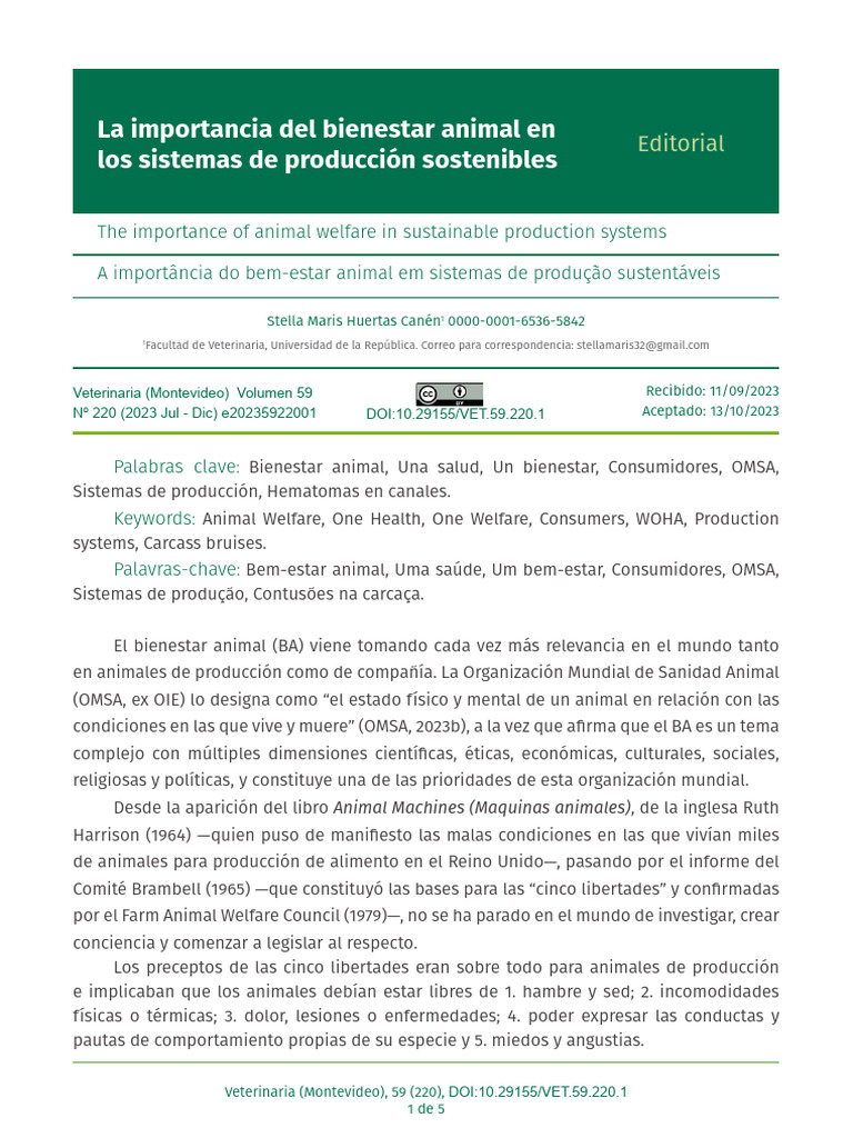 La Importancia Del Bienestar Animal en Los Sistemas de Producción ...