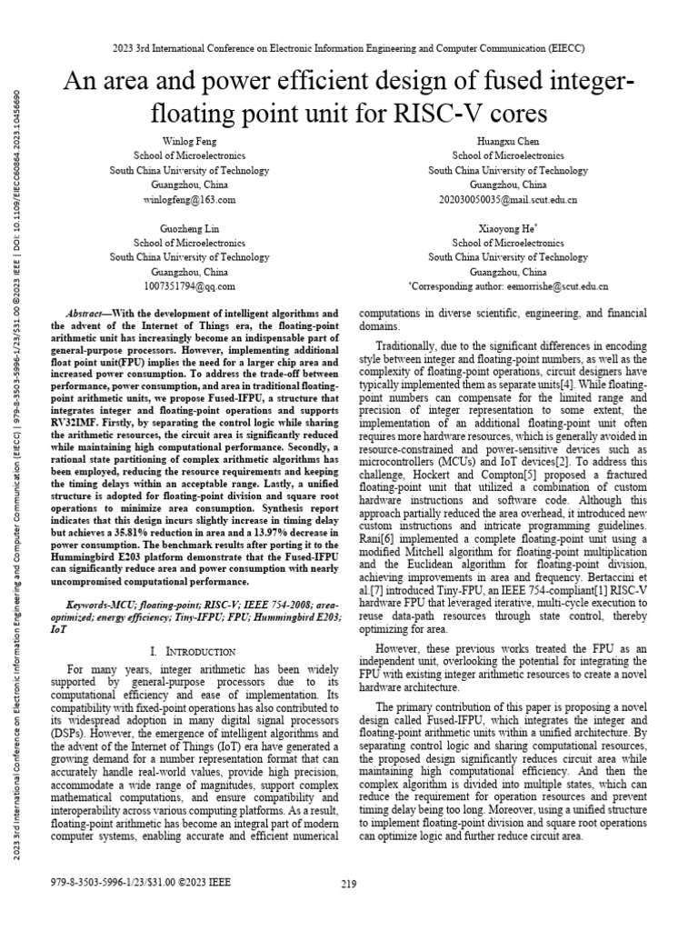 An Area and Power Efficient Design of Fused Integer-Floating Point Unit ...