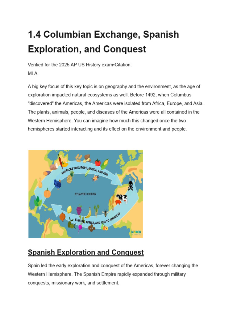 1.4 Columbian Exchange, Spanish Exploration, and Conquest | PDF ...