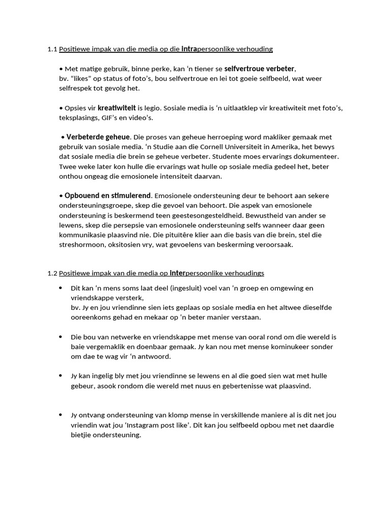 Positiewe Impak Van Die Media Op Die Intrapersoonlike Verhouding | PDF