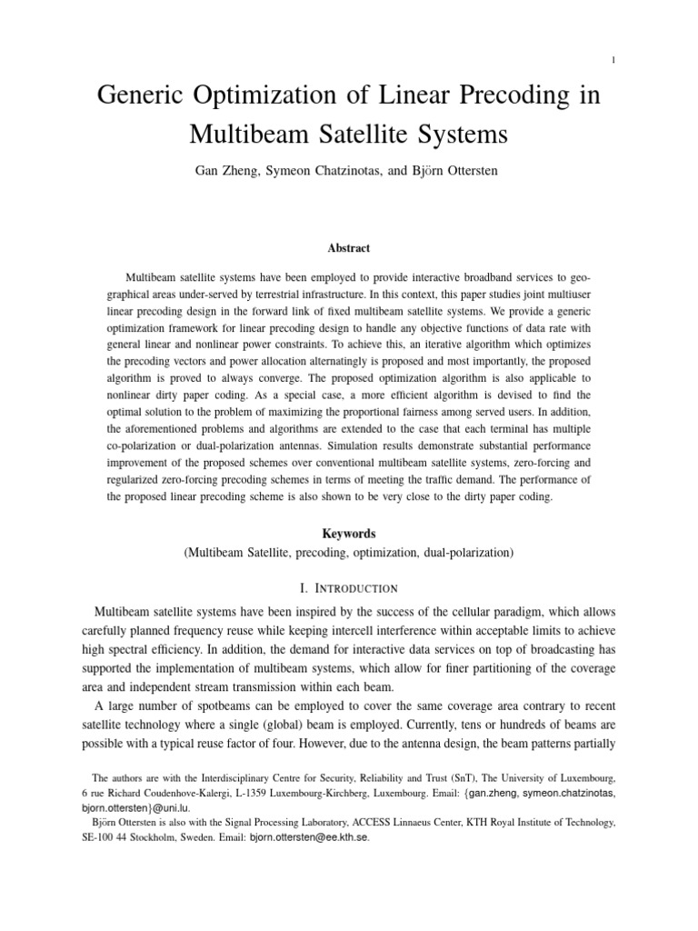 Generic Optimization of Linear Precoding in Multibeam Satellite Systems ...
