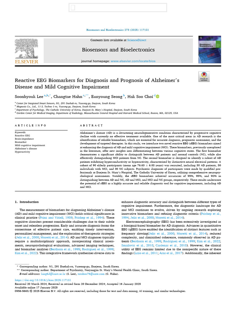 Reactive EEG Biomarkers For Diagnosis and Prognosis of Alzheimer's ...