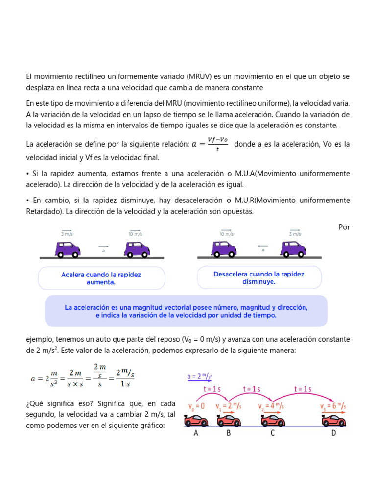Movimiento Rectilíneo Uniformemente Variado | PDF | Aceleración | Velocidad