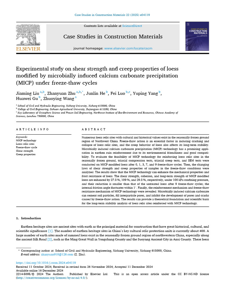Experimental Study On Shear Strength and Creep Properties of Loess ...