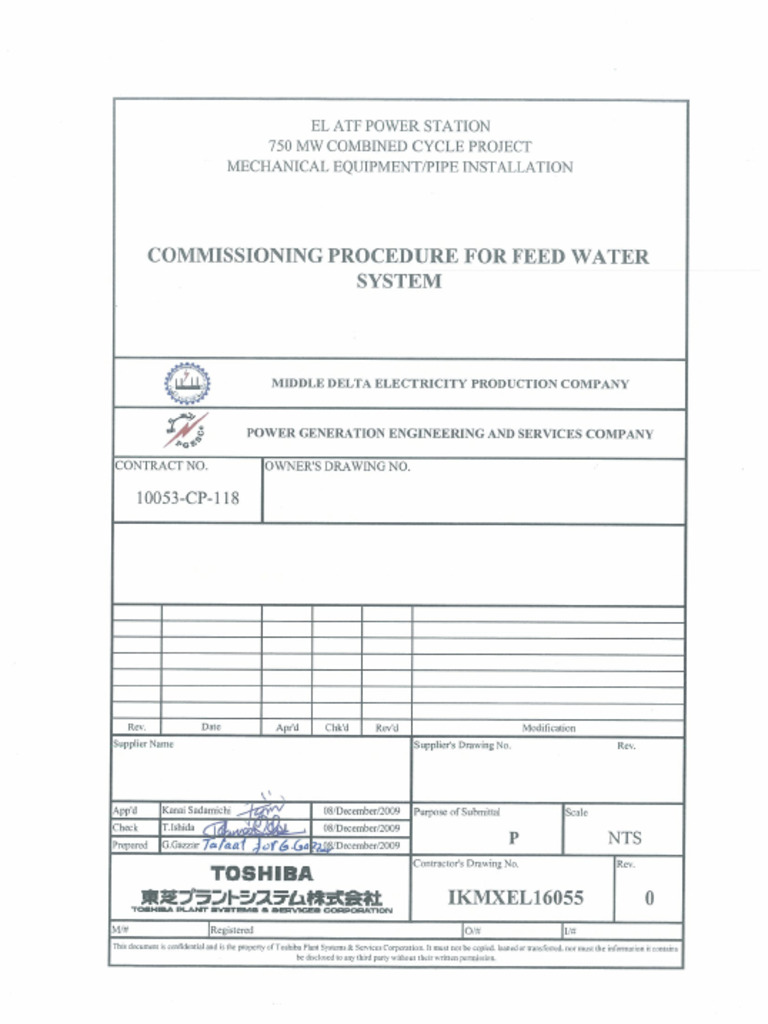 Commissioning Procedure For Feed Water System-IKMXEL16055-Rev.0 | PDF