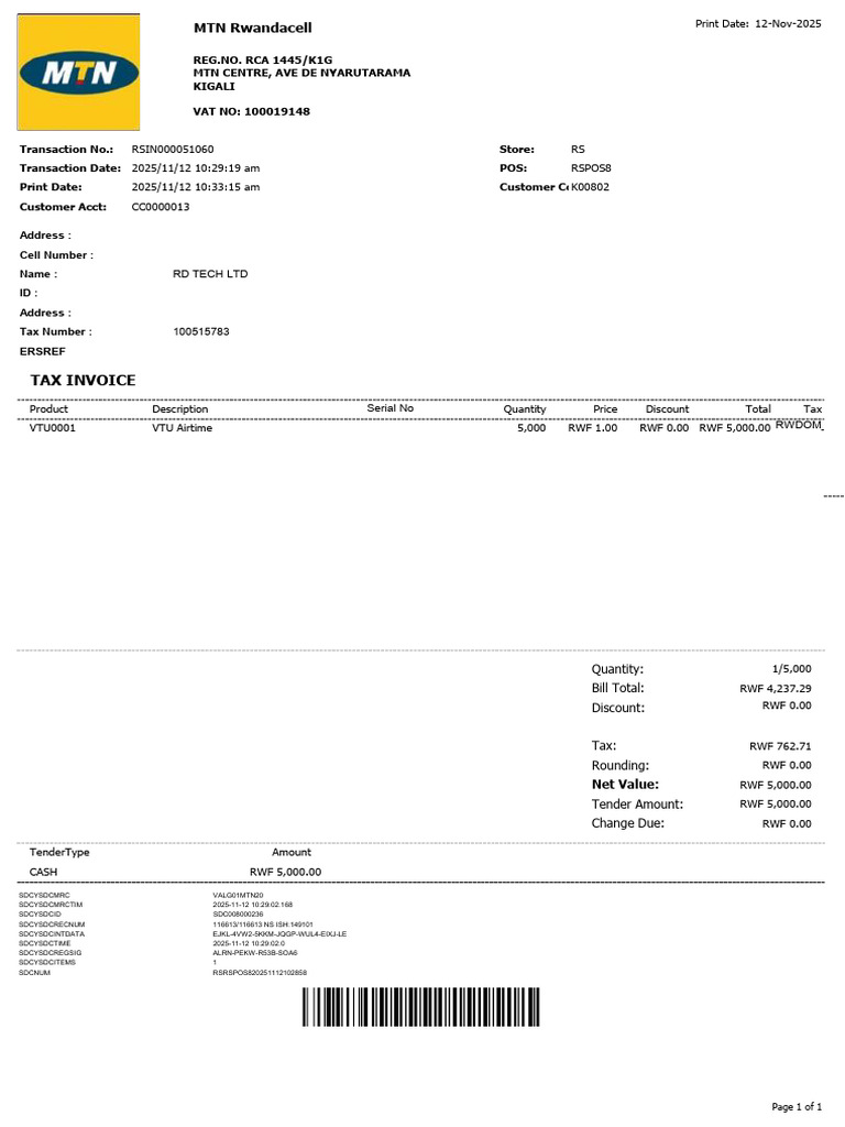 Tax Invoice: RD Tech LTD | PDF | Payments | Taxes
