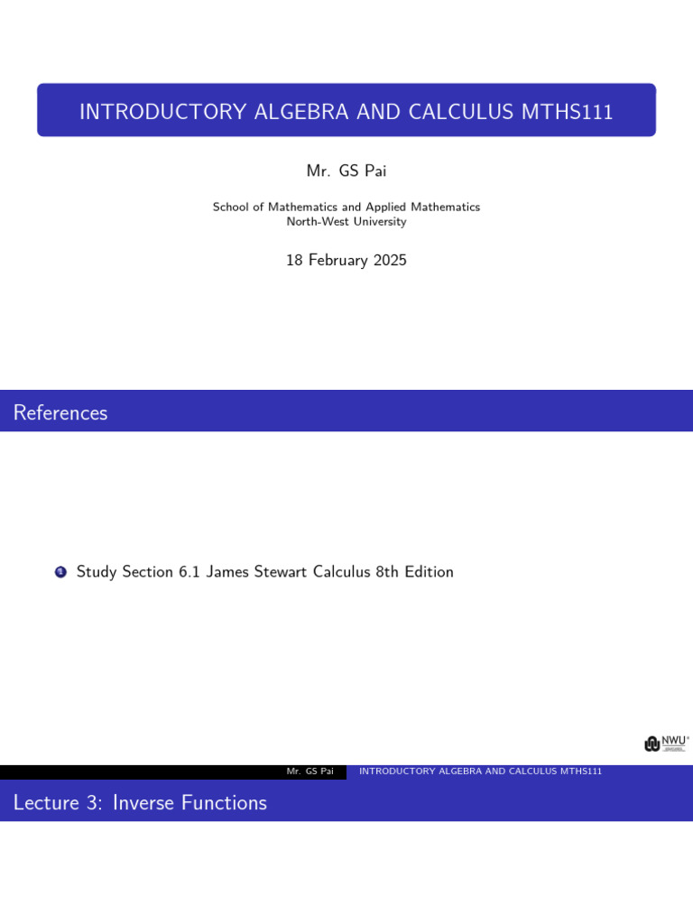 Lecture 4 Inverse Functions | PDF | Function (Mathematics) | Calculus