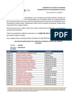 Relación de Beneficiados Del Programa Guerrero Cumple Con "Madres Solteras" Municipio de Chilapa de Alvarez