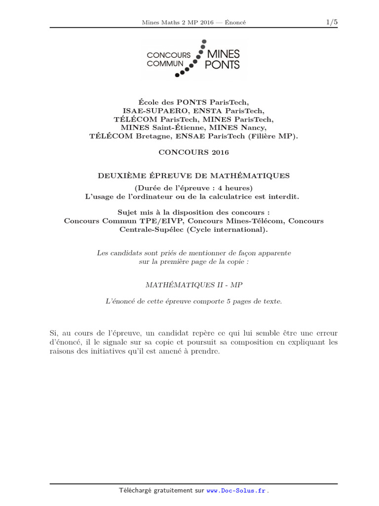 Sujet Et Corrigé Concours 2026 MP | PDF | Limite (mathématiques ...