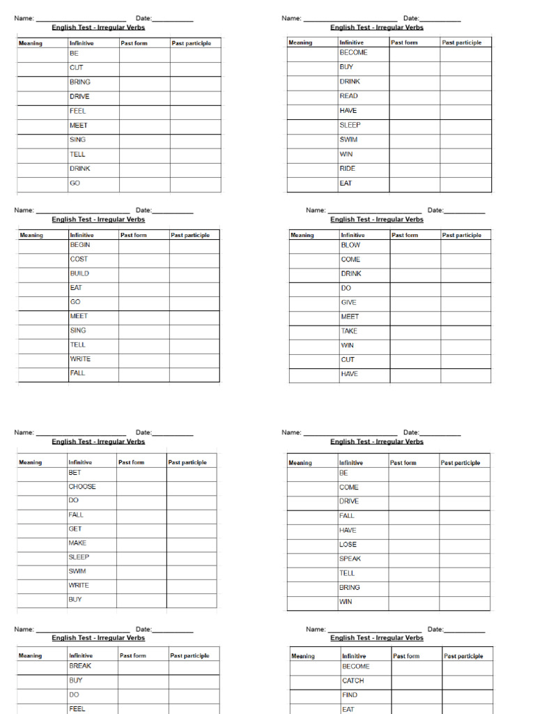 Test Irregular Verbs | PDF