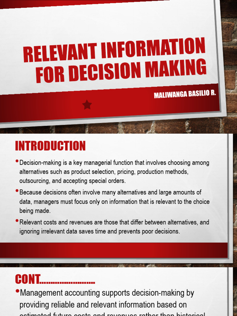 Relevant Information For Decision Making | PDF | Cost | Decision Making