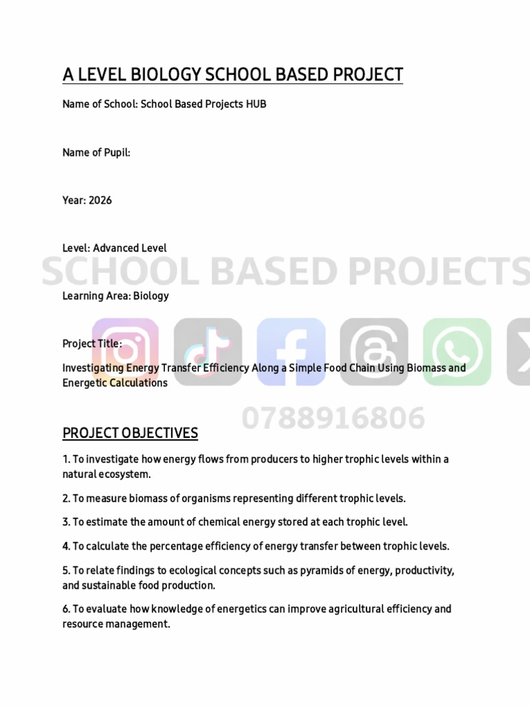 A Level Biology Project Sample | PDF | Food Web | Ecology