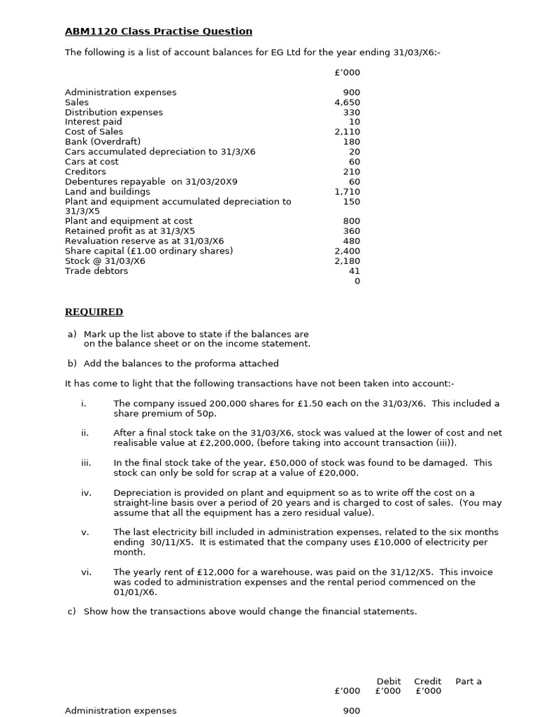 Lecture - BS and Is Class Example Question | PDF | Expense | Depreciation