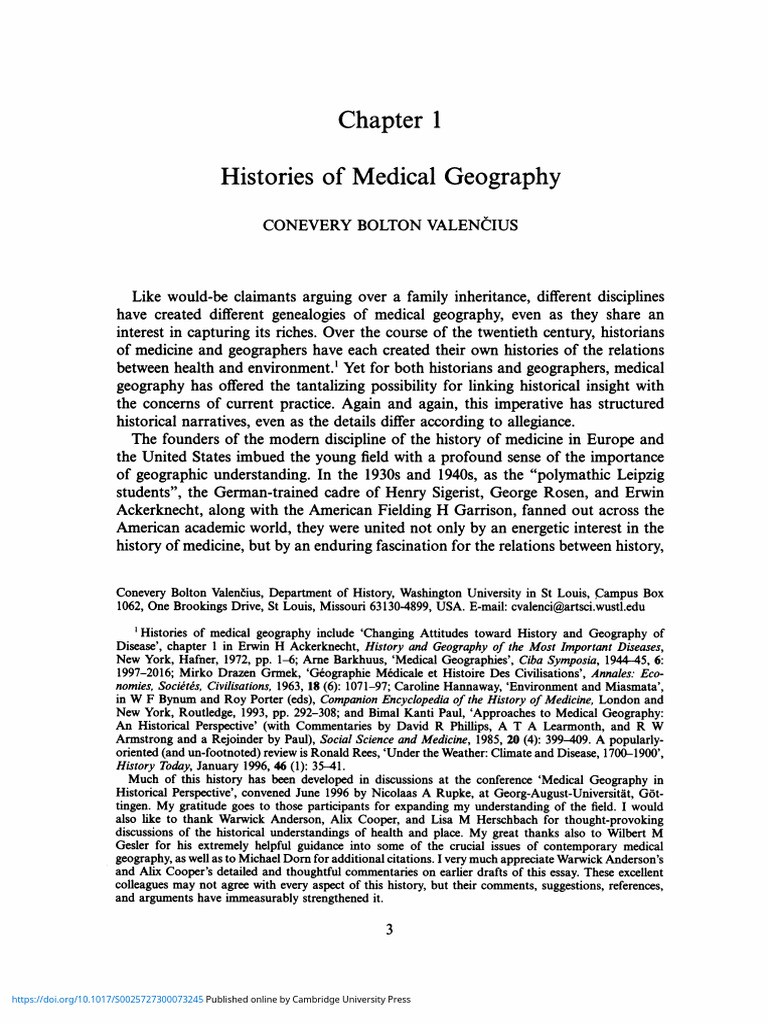 Chapter 1 - Histories of Medical Geography | PDF | Geography | Medicine