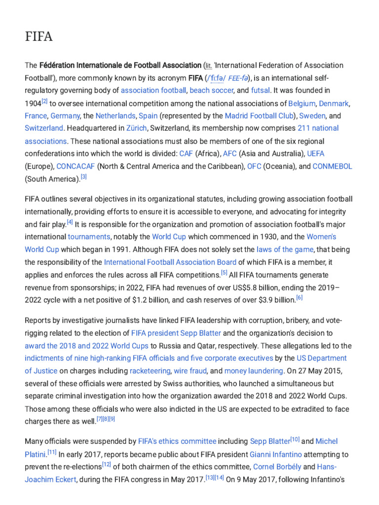 FIFA - Wikipedia | PDF | Fifa | Association Football