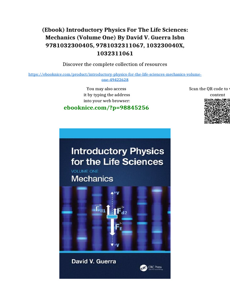 (Ebook) Introductory Physics For The Life Sciences: Mechanics (Volume ...