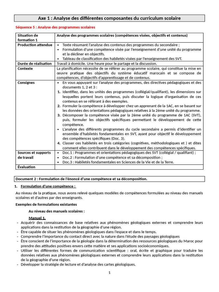 Axe 1-Séquence 5 - Analyse Des Programmes | PDF | Apprentissage | Pédagogie