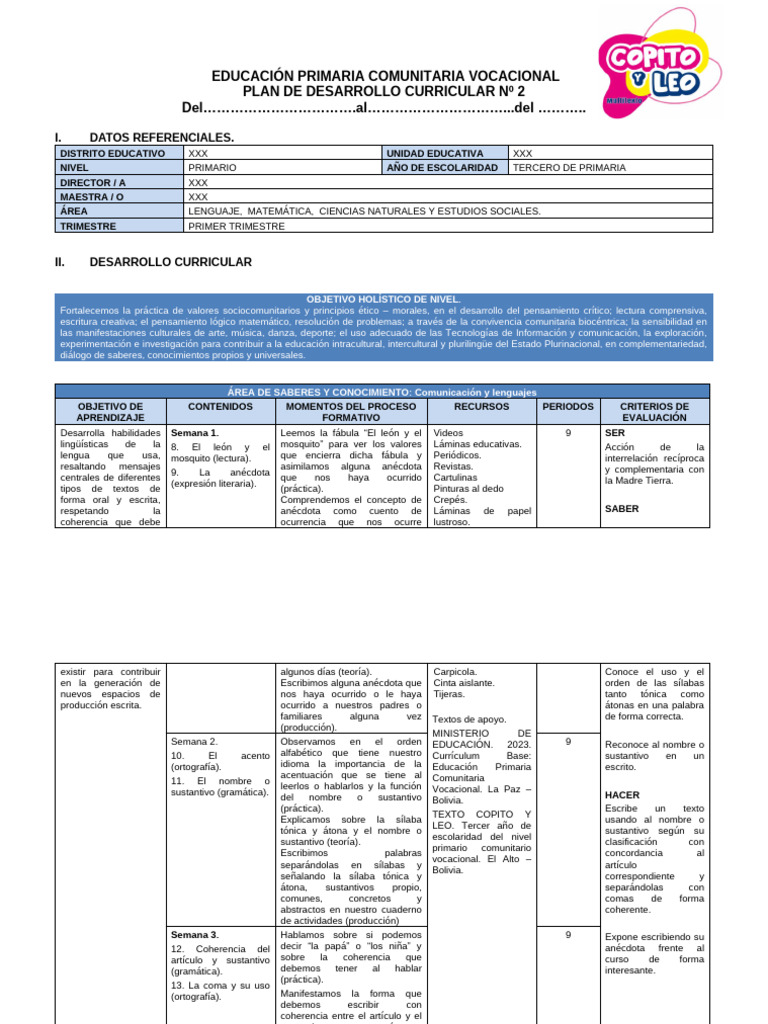 PDC 2. 3ro de Primaria - Marzo | PDF | Sustracción | Aprendizaje