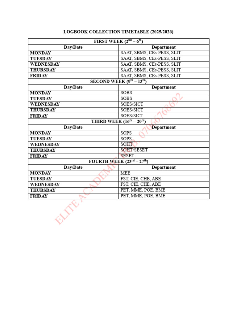 Logbook Collection Time Table_watermark (2) | PDF