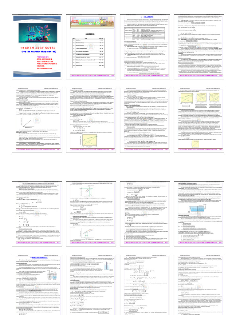 Hsslive Xii Chem Notes Anil All in One PDF | PDF | Solubility | Vapor