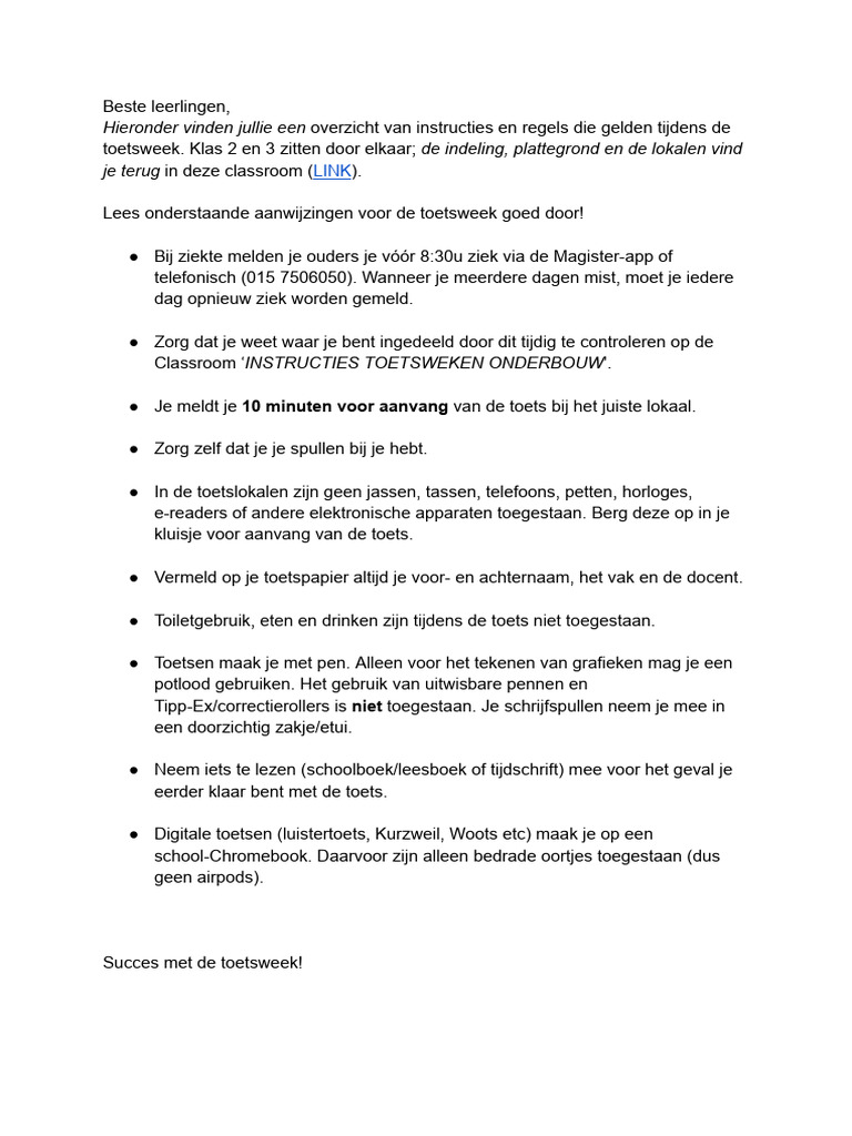 Instructies Leerlingen Toetsweek | PDF