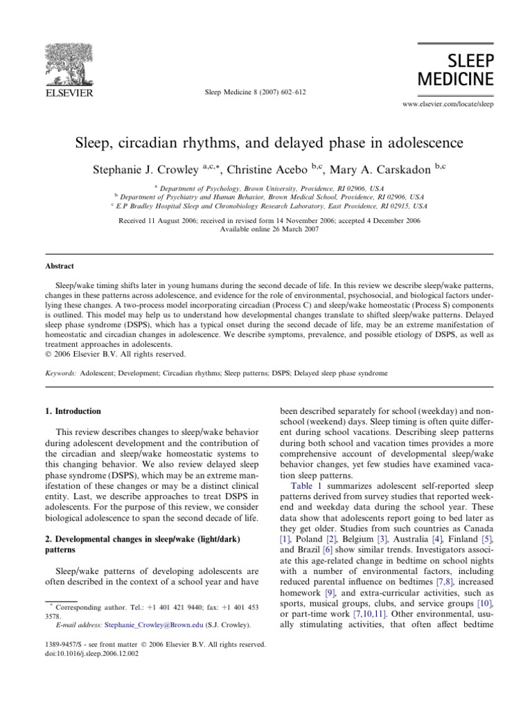Delayed Phase Preference | PDF | Sleep | Animal Physiology