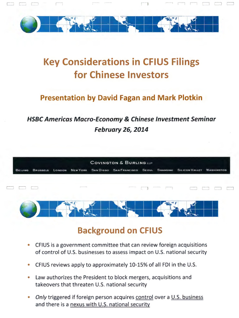 Key Considerations in CFIUS Filings For Chinese Investors | PDF