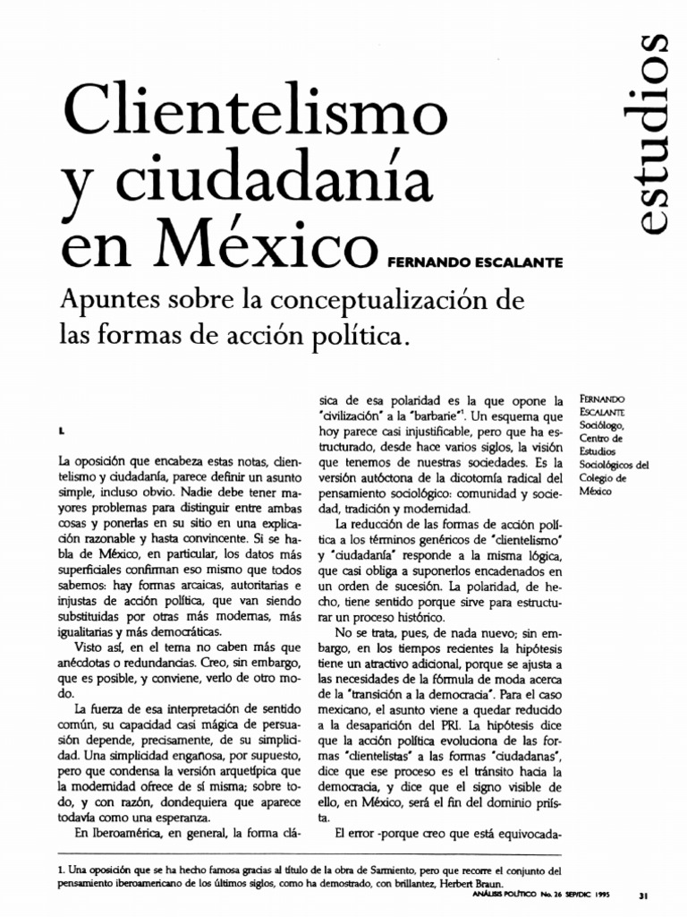 Clientelismo y Ciudadanía en México. Apuntes Sobre La Conceptualización ...