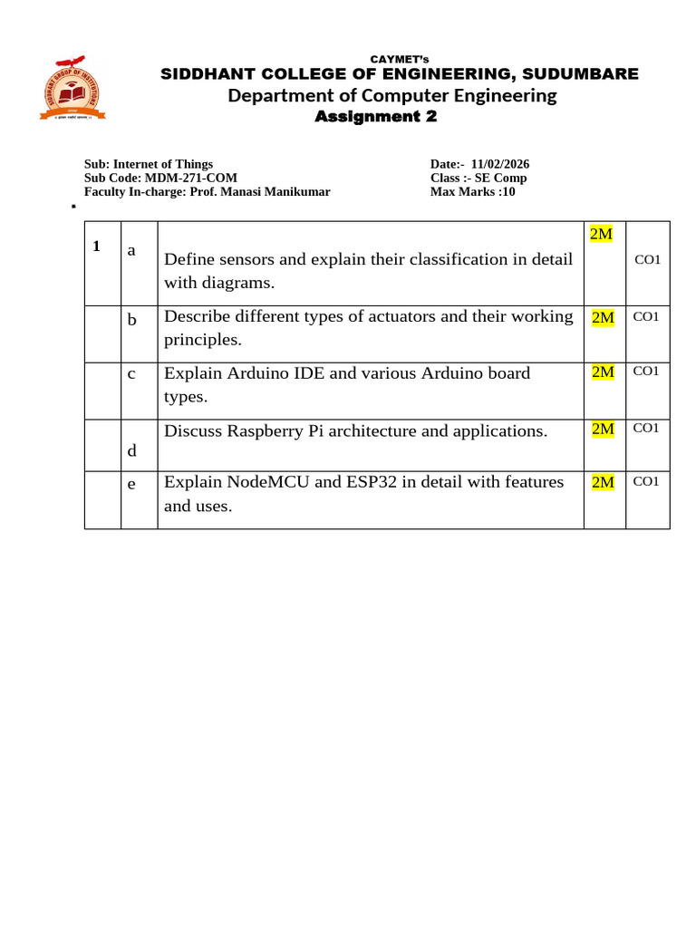 IOT Assignment 2 | PDF