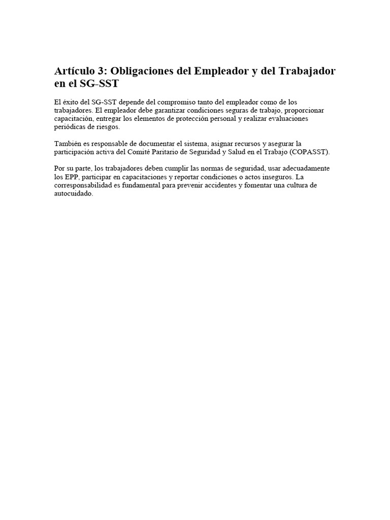 Obligaciones Del Empleador y Del Trabajador en El SG-SST | PDF