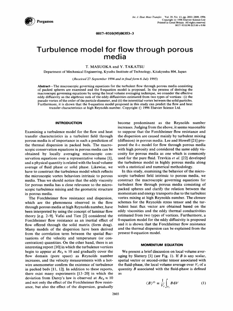 Turbulence Model For Flow Through Porous Media | PDF | Turbulence ...