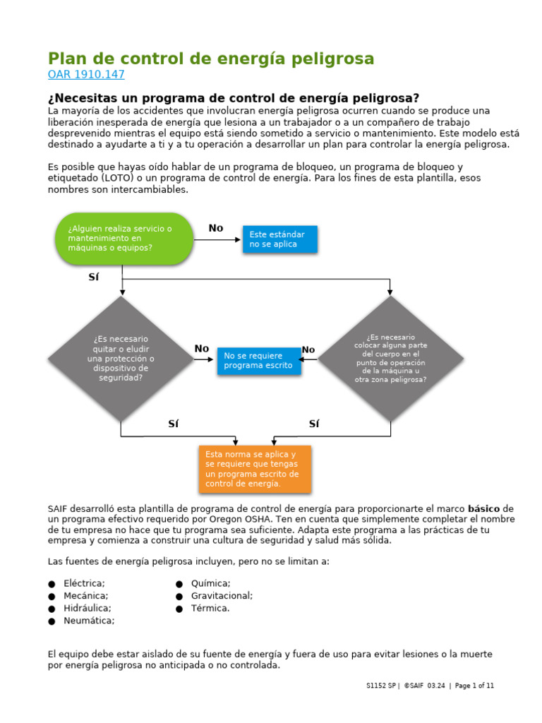 S1152 SP Hazardous Energy Control Plan Template | PDF | Administración ...