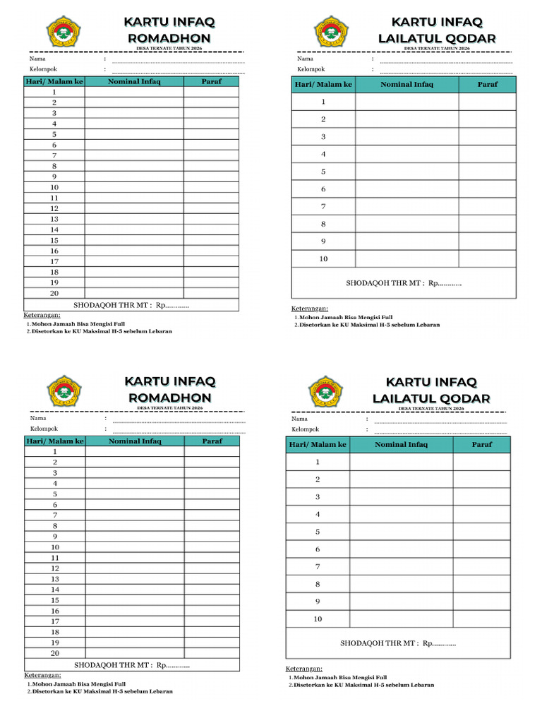 Kartu Infaq Romadhon & Lailatul Qodar Desa 2026 | PDF