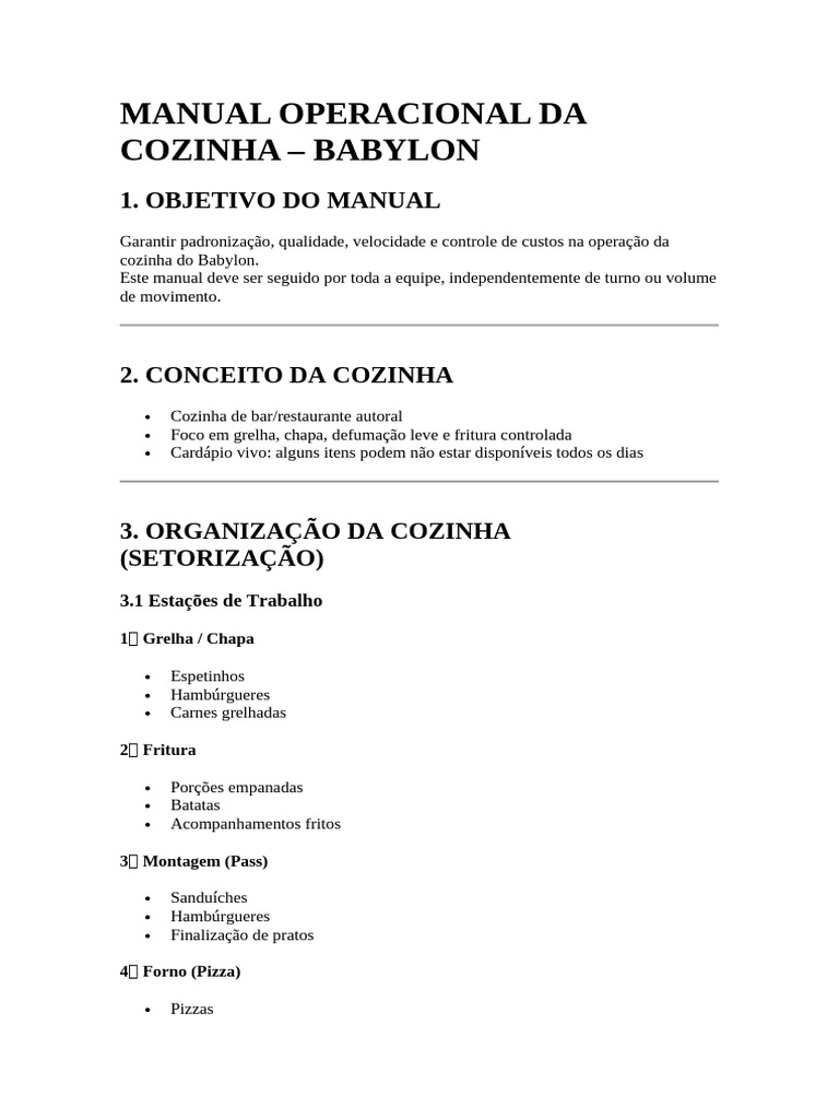 Manual Operacional Da Cozinha | PDF | Hambúrgueres | Comunicação