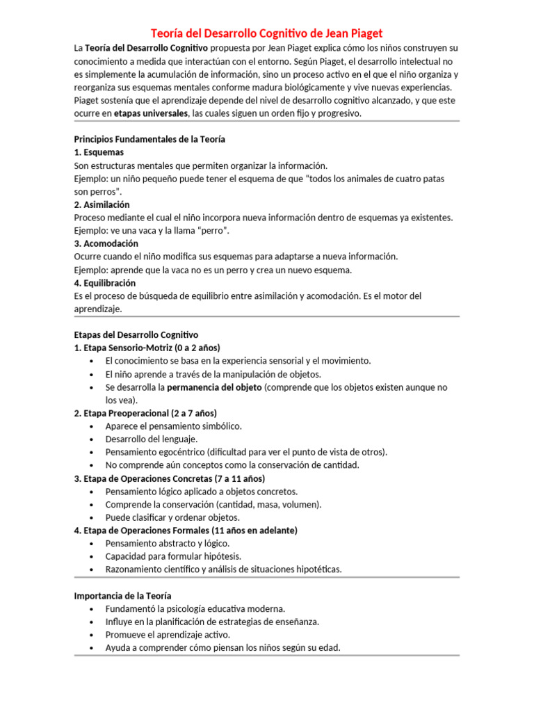 Teoría Del Desarrollo Cognitivo de Jean Piaget | PDF