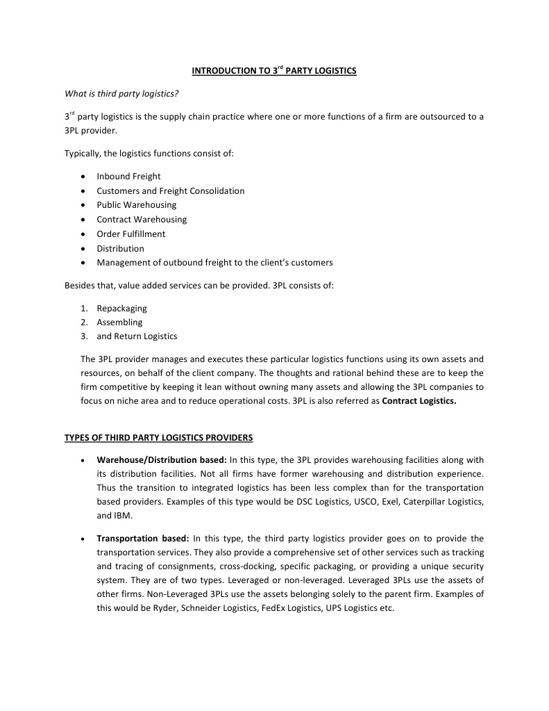 Introduction to Third Party Logistics | PDF | Logistics | Transport
